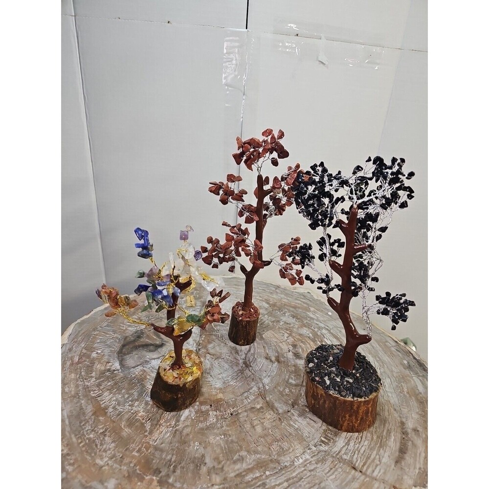 3 Pcs 300 Carnelian+Amet hyst+Crystal Gemstones Golden Branches Bonsai Tree - Picture 11 of 12